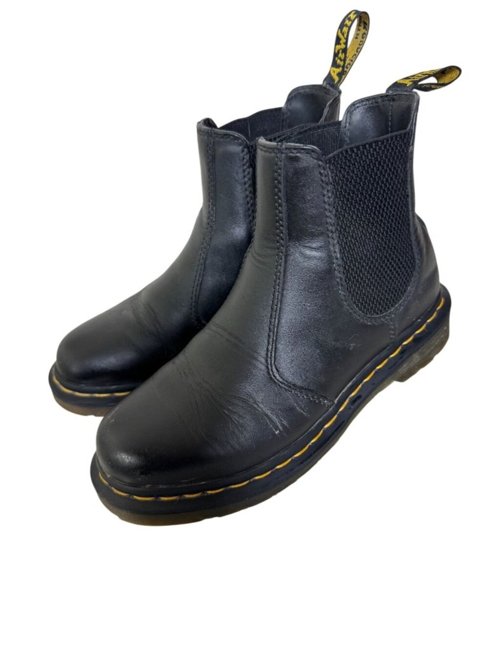 Dr. Martens Black Leather 2976 Chelsea Boots Women Size 6 US Womens Yellow Stitc